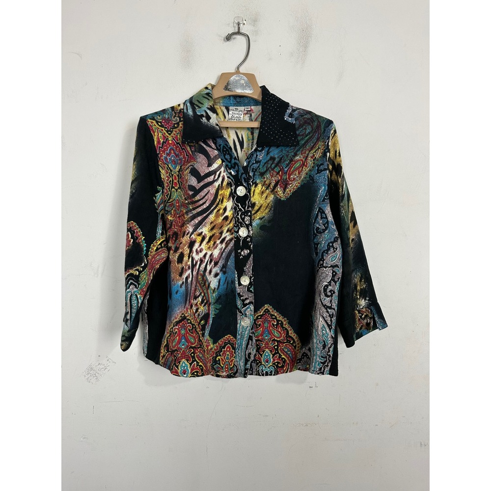 Parsley & Sage Womens Medium Paisley Animal Print Cotton Button Up Shirt Blouse